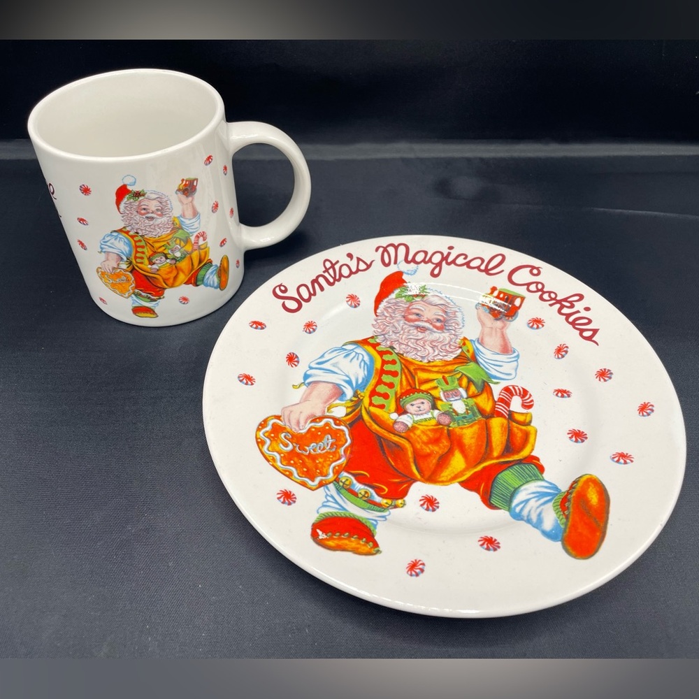 Vintage Santa Cookie Plate & Mug